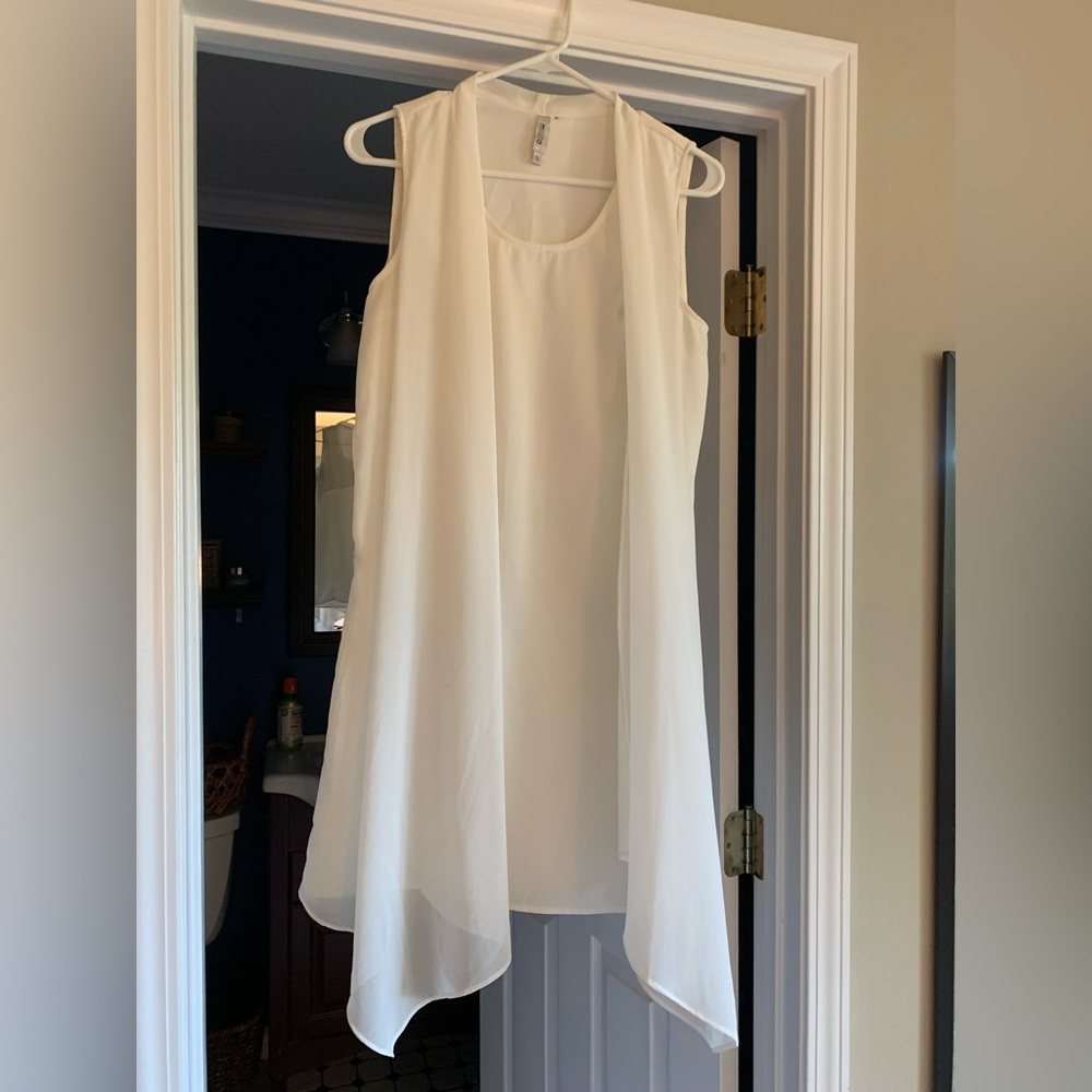 Milla white tunic dress with shawl-like front. Size S